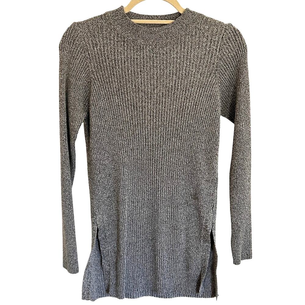 Topshop Ribbed Knit Sweater Tunic Grey Marl Side Slits Size US 8
